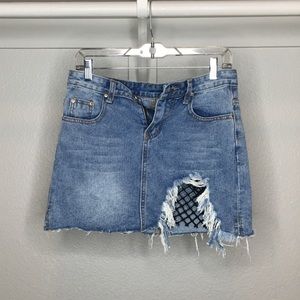SHEIN chic fishnet denim skirt